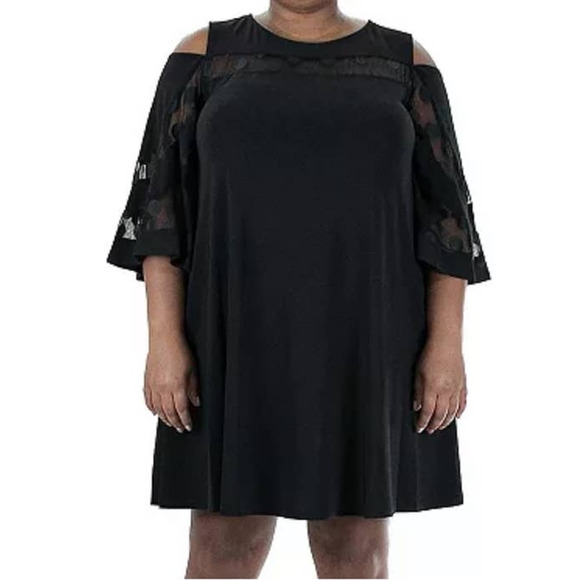 Nina Leonard dress Mesh yoke Cold shoulder swing black X-Large XL - Picture 1 of 5
